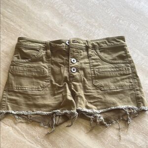 Olive Green Frayed Hem Women's Shorts